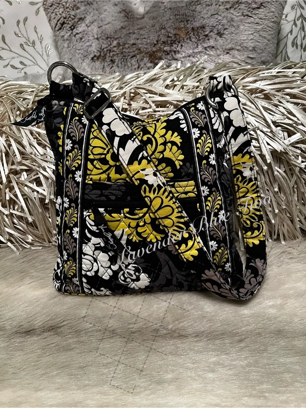 VERA BRADLEY Baroque 2008 Zipper Hipster Crossbody Black Yellow Y2K Floral